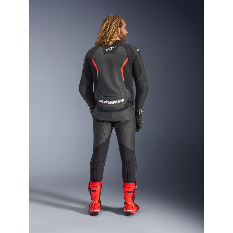 Alpinestars GP Force V2 ādas motocikla jaka melna-fluorescējoši sarkana-balta