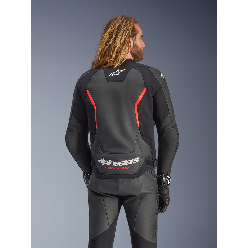 Alpinestars GP Force V2 ādas motocikla jaka melna-fluorescējoši sarkana-balta