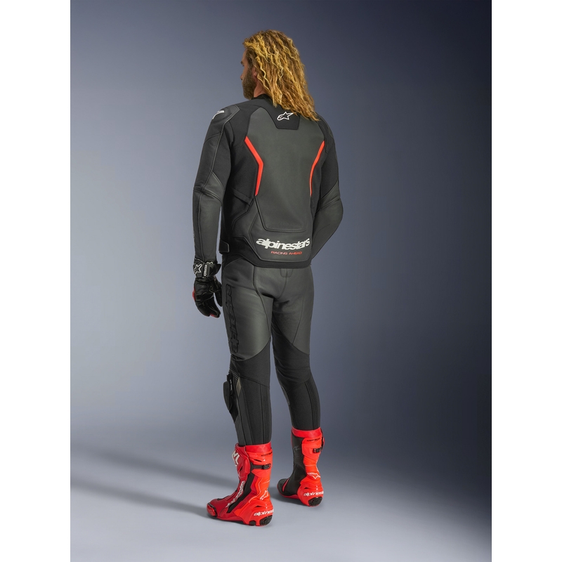 Alpinestars GP Force V2 ādas motocikla jaka melna-fluorescējoši sarkana-balta