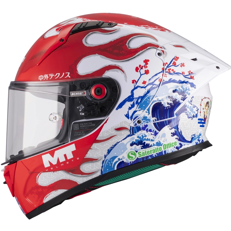 Pilna motocikla ķivere KRE + S Yamanaka A5 sarkana-balta