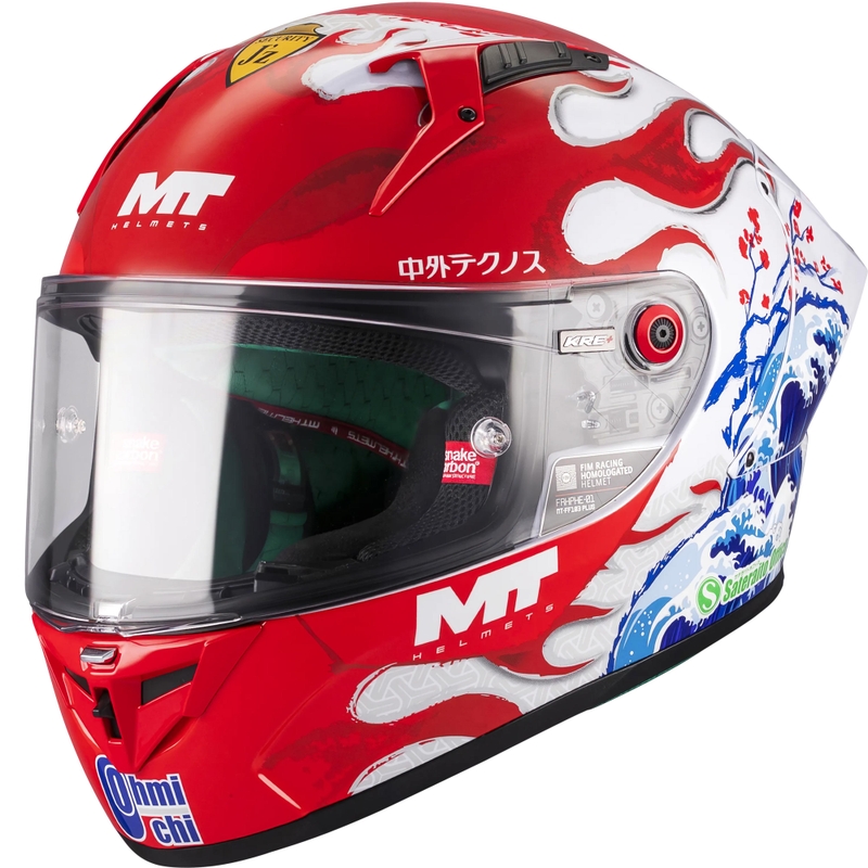 Pilna motocikla ķivere KRE + S Yamanaka A5 sarkana-balta