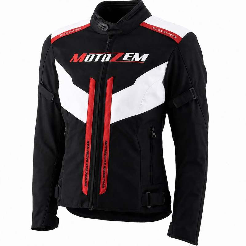 Sieviešu motocikla jaka Motozem Team 2 melna-balta