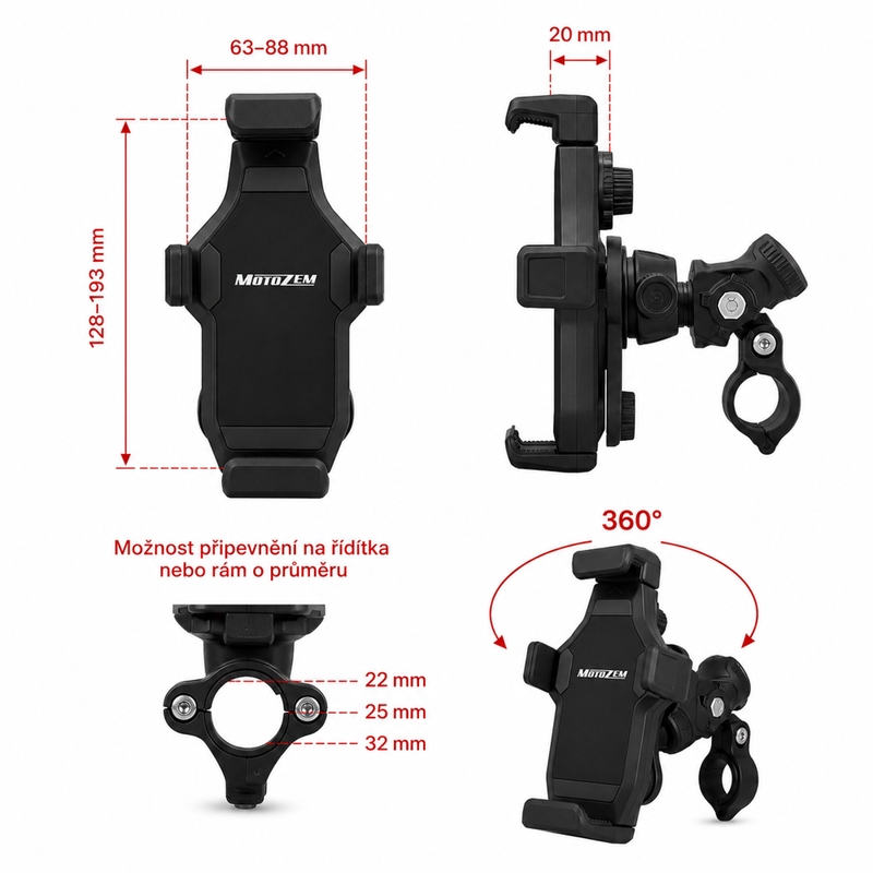 Vibrāciju slāpējošs motocikla stiprinājums ar slēdzeni MotoZem Grip PRO melns