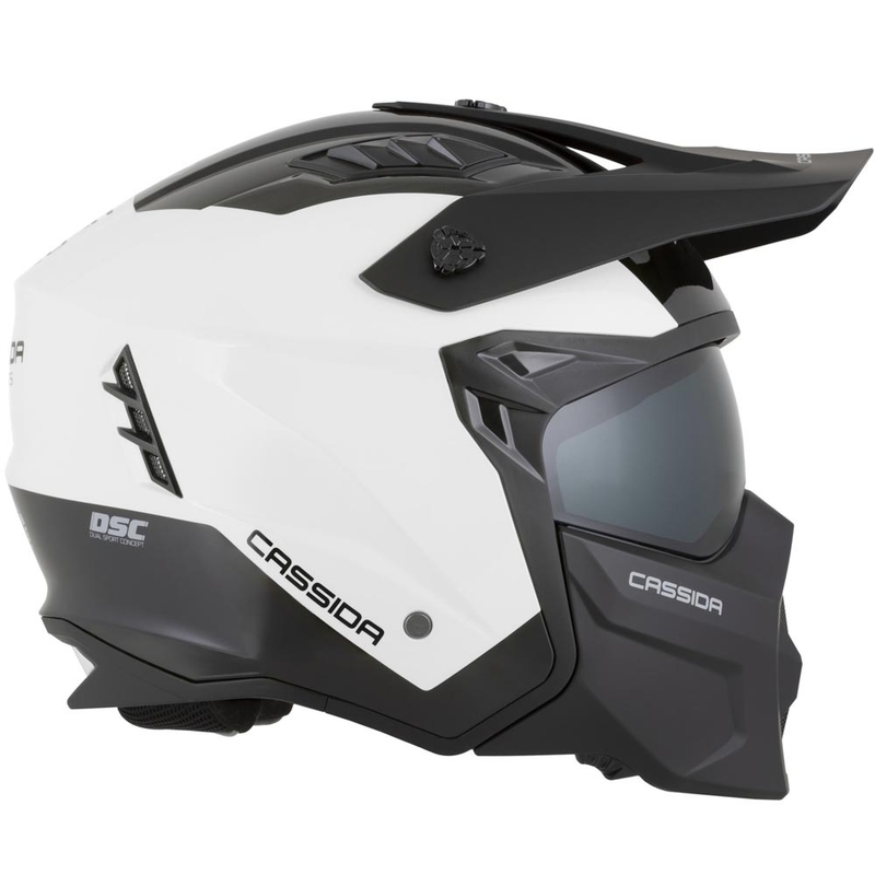 Modulāra motocikla ķivere Cassida Cross Country Dual balta-melna