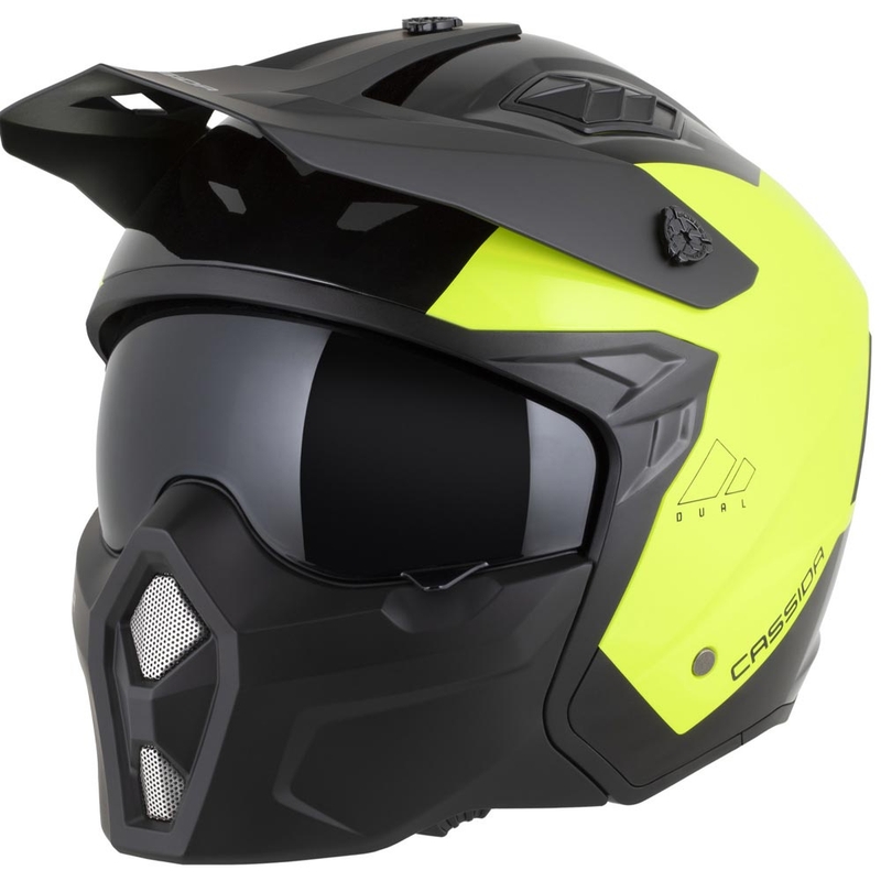 Modulāra motocikla ķivere Cassida Cross Country Dual fluorescējoši dzeltena-melna