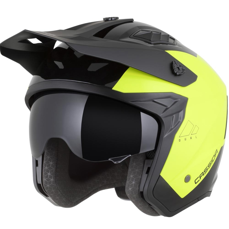 Modulāra motocikla ķivere Cassida Cross Country Dual fluorescējoši dzeltena-melna