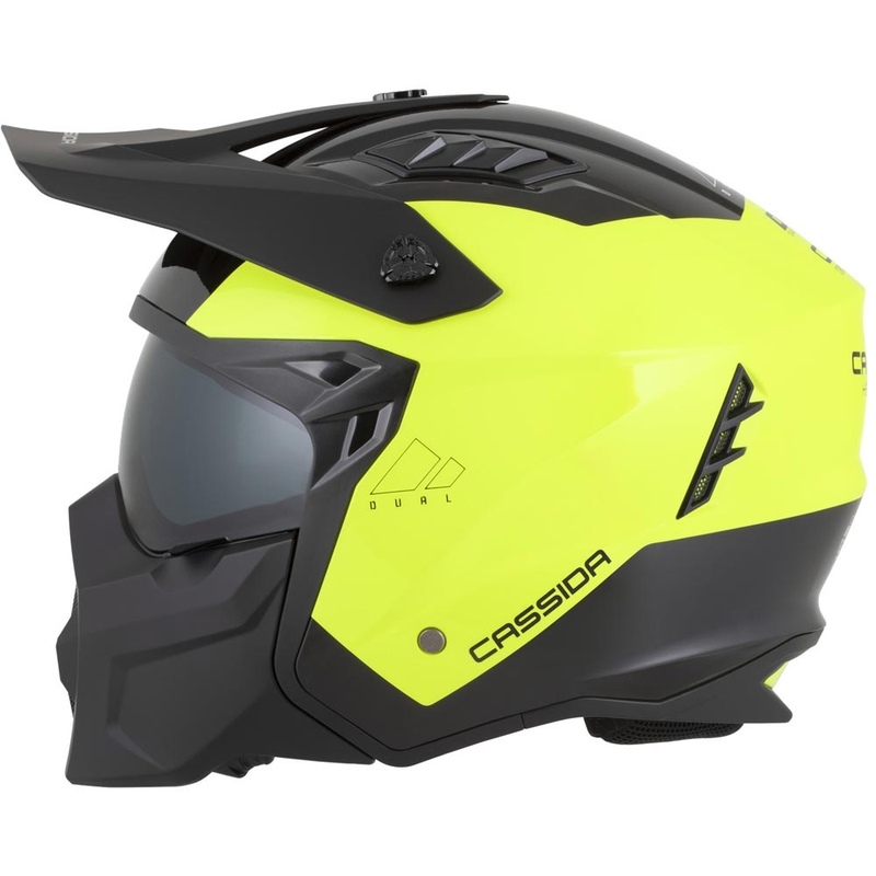 Modulāra motocikla ķivere Cassida Cross Country Dual fluorescējoši dzeltena-melna