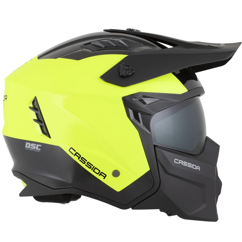Modulāra motocikla ķivere Cassida Cross Country Dual fluorescējoši dzeltena-melna