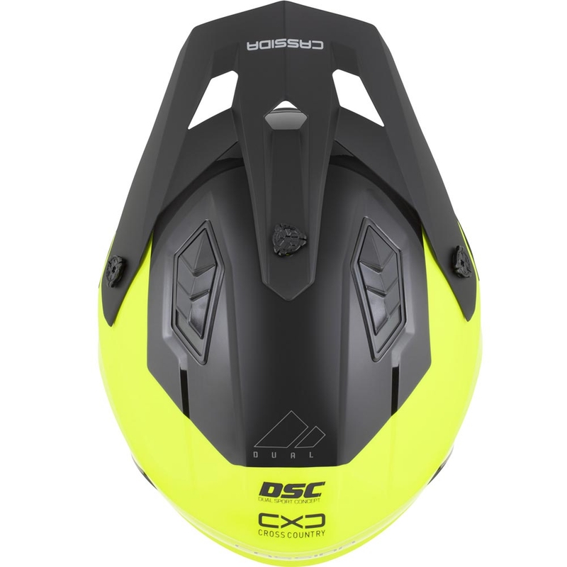 Modulāra motocikla ķivere Cassida Cross Country Dual fluorescējoši dzeltena-melna