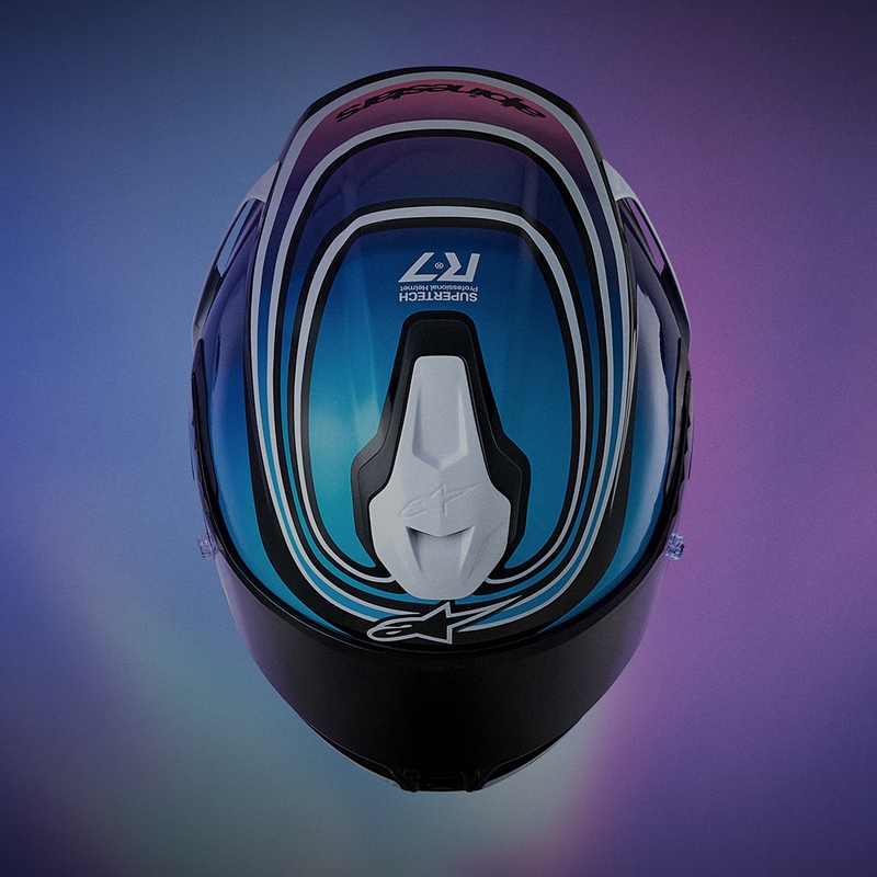 Alpinestars S-R7 Zeal slēgta motocikla ķivere melna-zila-fluorescējoši rozā-balta