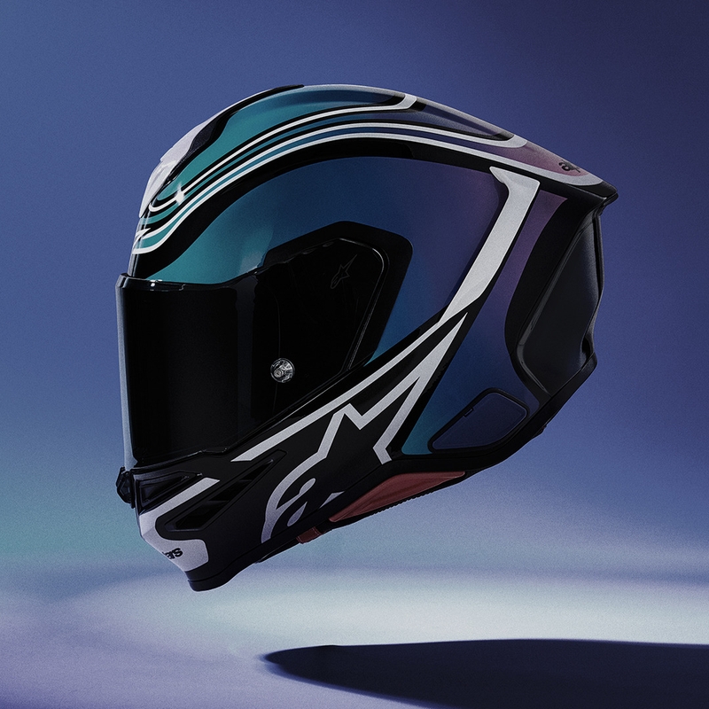 Alpinestars S-R7 Zeal slēgta motocikla ķivere melna-zila-fluorescējoši rozā-balta