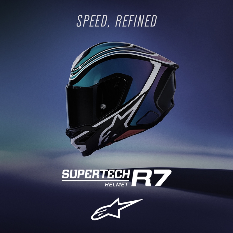 Alpinestars S-R7 Zeal slēgta motocikla ķivere melna-zila-fluorescējoši rozā-balta
