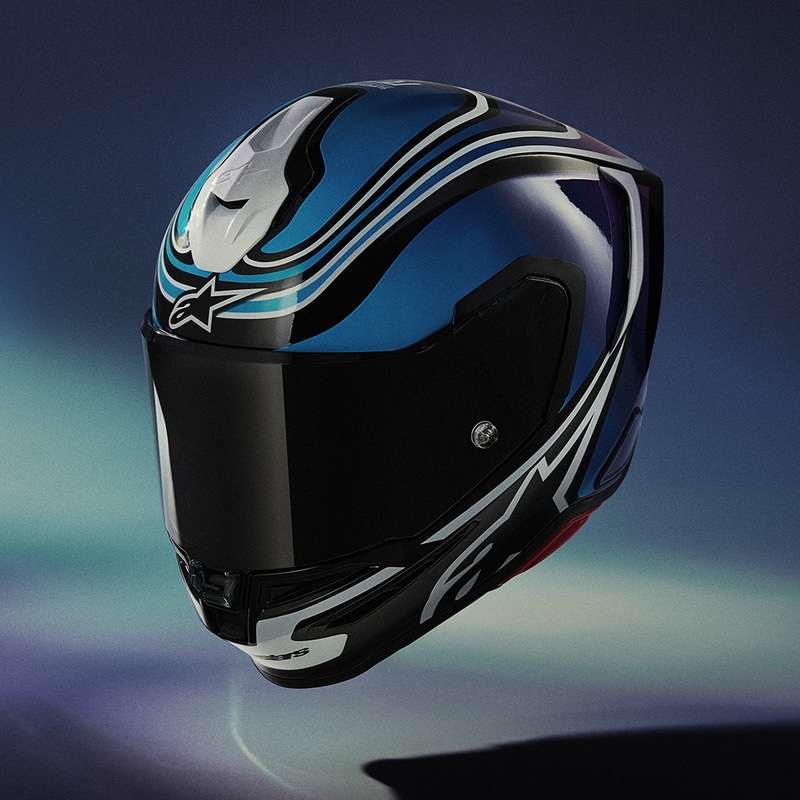 Alpinestars S-R7 Zeal slēgta motocikla ķivere melna-zila-fluorescējoši rozā-balta