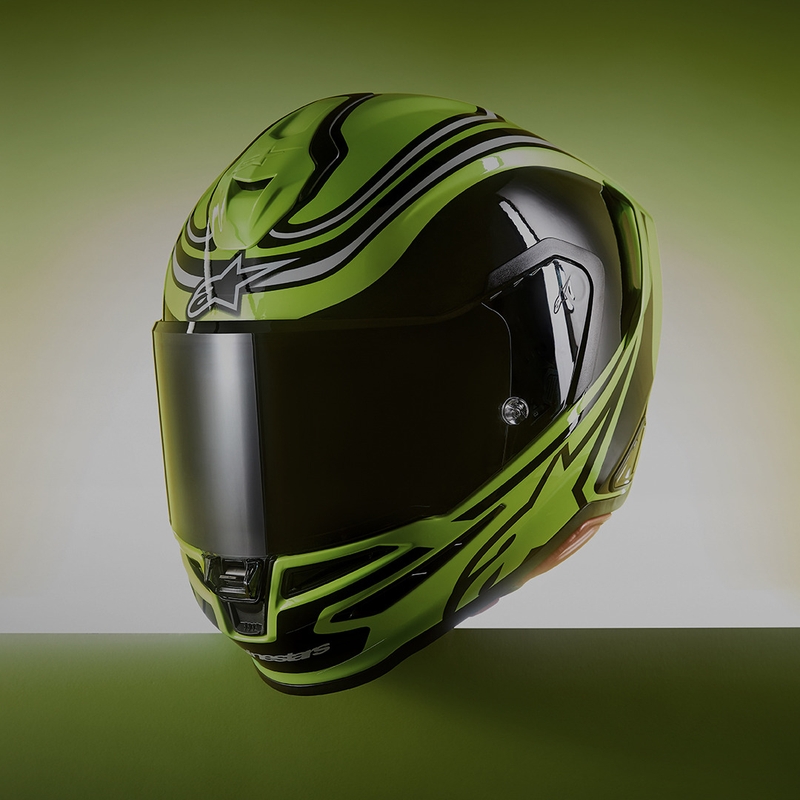 Alpinestars S-R7 Zeal pilnas sejas motocikla ķivere, fluorescējoši dzeltena-melna-balta