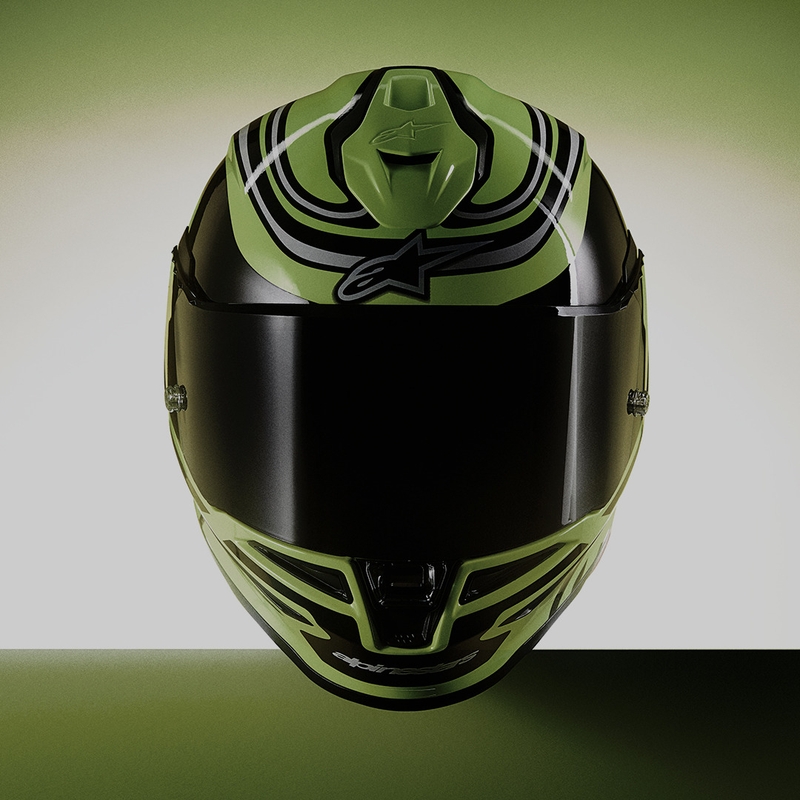 Alpinestars S-R7 Zeal pilnas sejas motocikla ķivere, fluorescējoši dzeltena-melna-balta