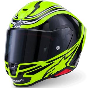 Alpinestars S-R7 Zeal pilnas sejas motocikla ķivere, fluorescējoši dzeltena-melna-balta