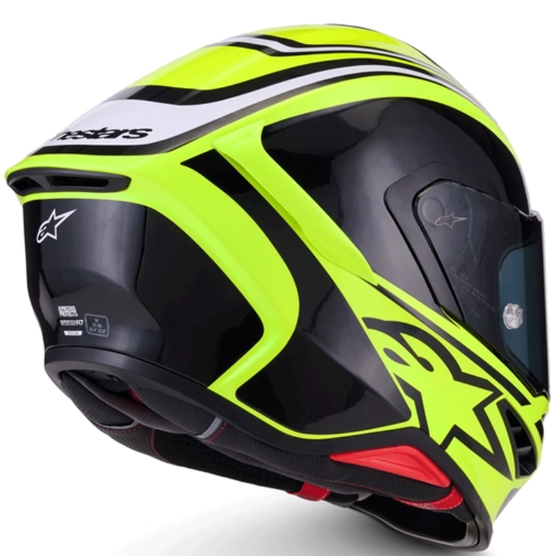 Alpinestars S-R7 Zeal pilnas sejas motocikla ķivere, fluorescējoši dzeltena-melna-balta