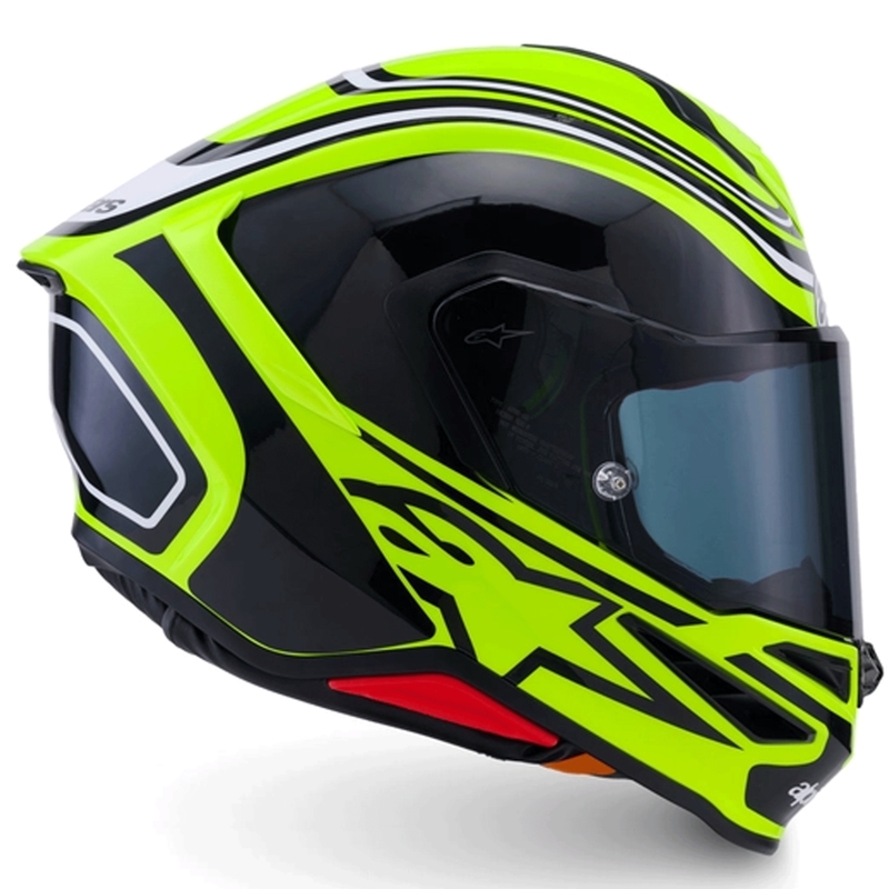 Alpinestars S-R7 Zeal pilnas sejas motocikla ķivere, fluorescējoši dzeltena-melna-balta