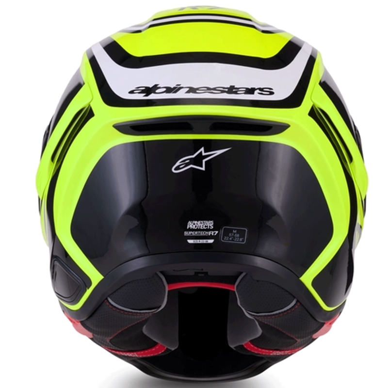 Alpinestars S-R7 Zeal pilnas sejas motocikla ķivere, fluorescējoši dzeltena-melna-balta