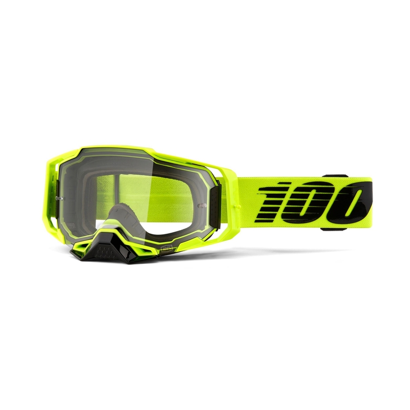 Motokrosa brilles 100% ARMEGA Nuclear Citrusīgi dzeltenas (caurspīdīgs pleksi)
