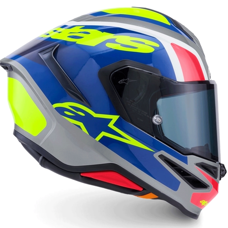Alpinestars S-R7 Lumen slēgta motocikla ķivere sudrabaini melna-rozā-fluorētiski dzeltena