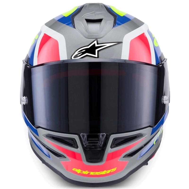 Alpinestars S-R7 Lumen slēgta motocikla ķivere sudrabaini melna-rozā-fluorētiski dzeltena