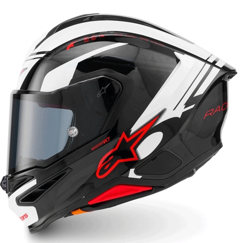 Alpinestars S-R7 A-Core pilna sejas motocikla ķivere melna-balta-sarkana
