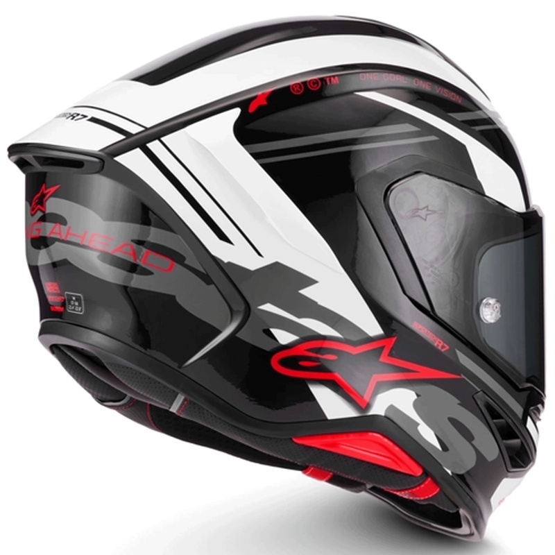 Alpinestars S-R7 A-Core pilna sejas motocikla ķivere melna-balta-sarkana