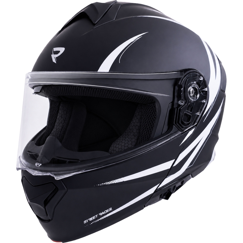 Atverama motocikla ķivere Street Racer Fury matēti melna-balta - paraugs