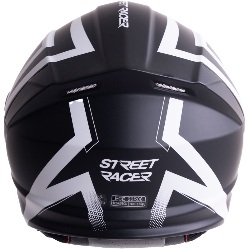 Atverama motocikla ķivere Street Racer Fury matēti melna-balta - paraugs