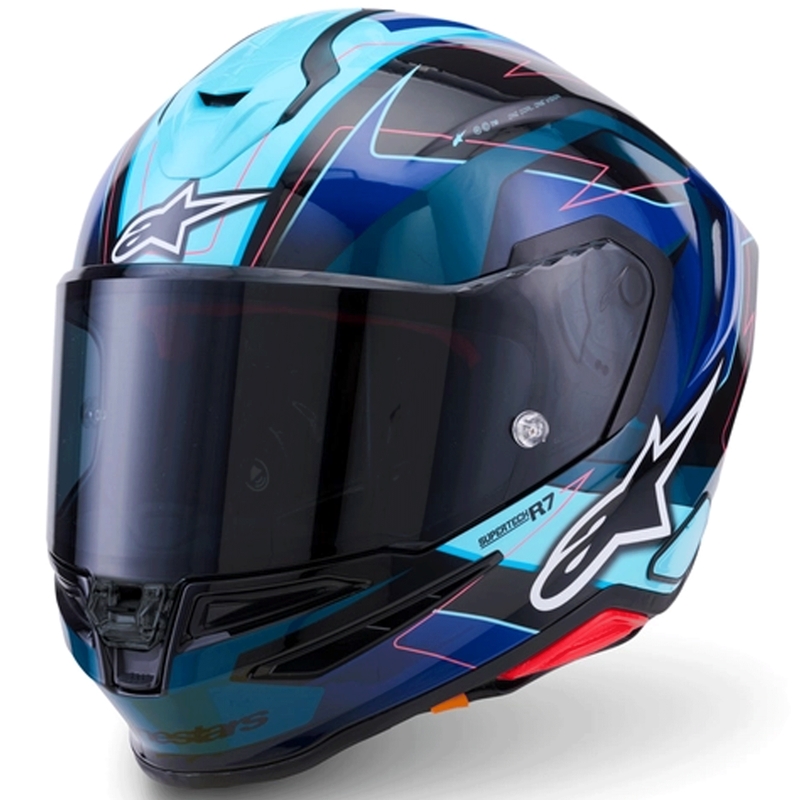 Alpinestars S-R7 Kinetis motocikla ķivere, melna-zila-fluorescējoši rozā-balta
