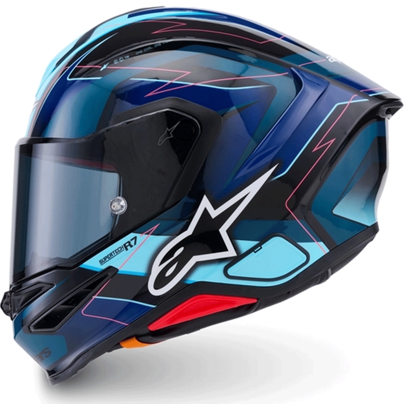 Alpinestars S-R7 Kinetis motocikla ķivere, melna-zila-fluorescējoši rozā-balta