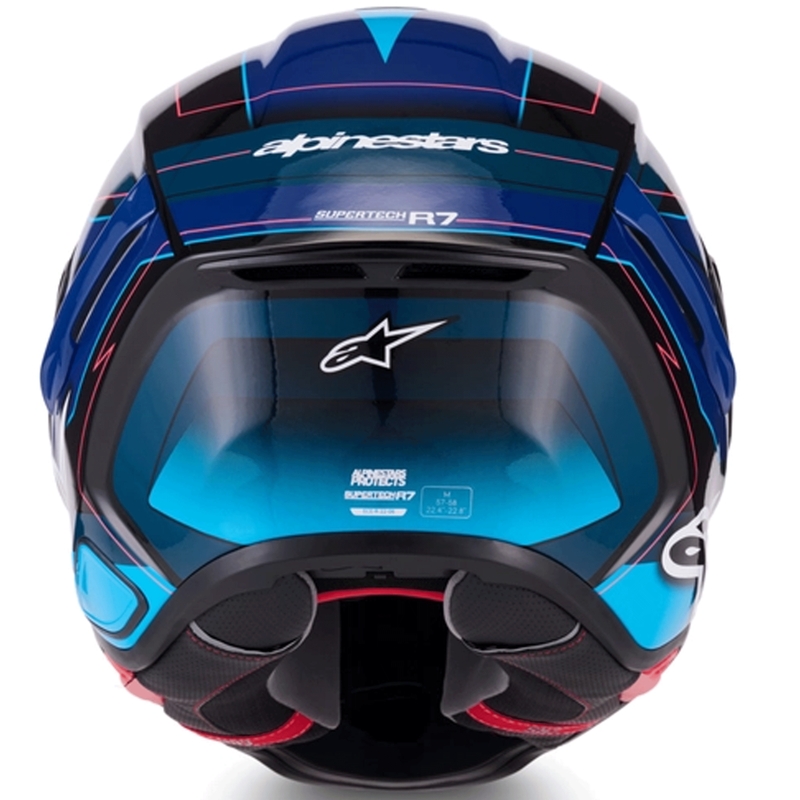 Alpinestars S-R7 Kinetis motocikla ķivere, melna-zila-fluorescējoši rozā-balta