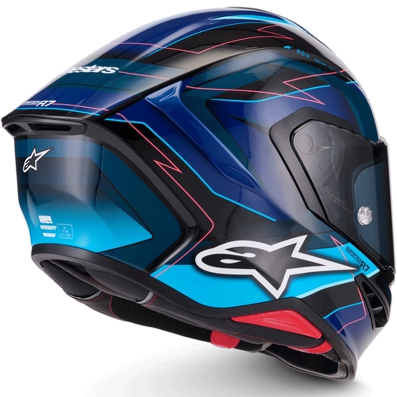 Alpinestars S-R7 Kinetis motocikla ķivere, melna-zila-fluorescējoši rozā-balta