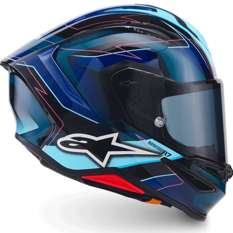 Alpinestars S-R7 Kinetis motocikla ķivere, melna-zila-fluorescējoši rozā-balta