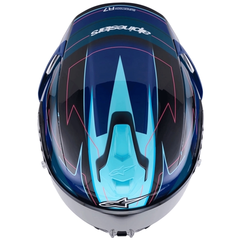 Alpinestars S-R7 Kinetis motocikla ķivere, melna-zila-fluorescējoši rozā-balta