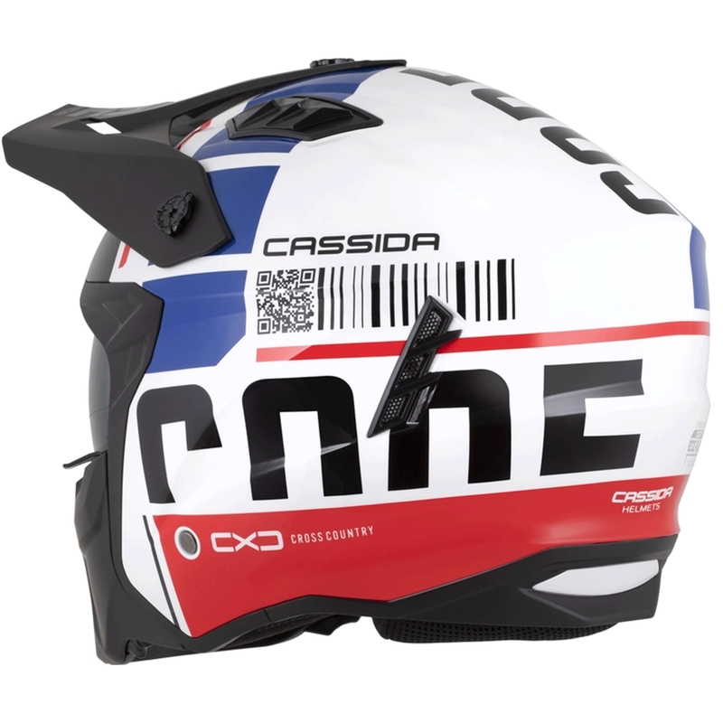 Modulāra motocikla ķivere Cassida Cross Country Code balta-sarkana-zila-melna