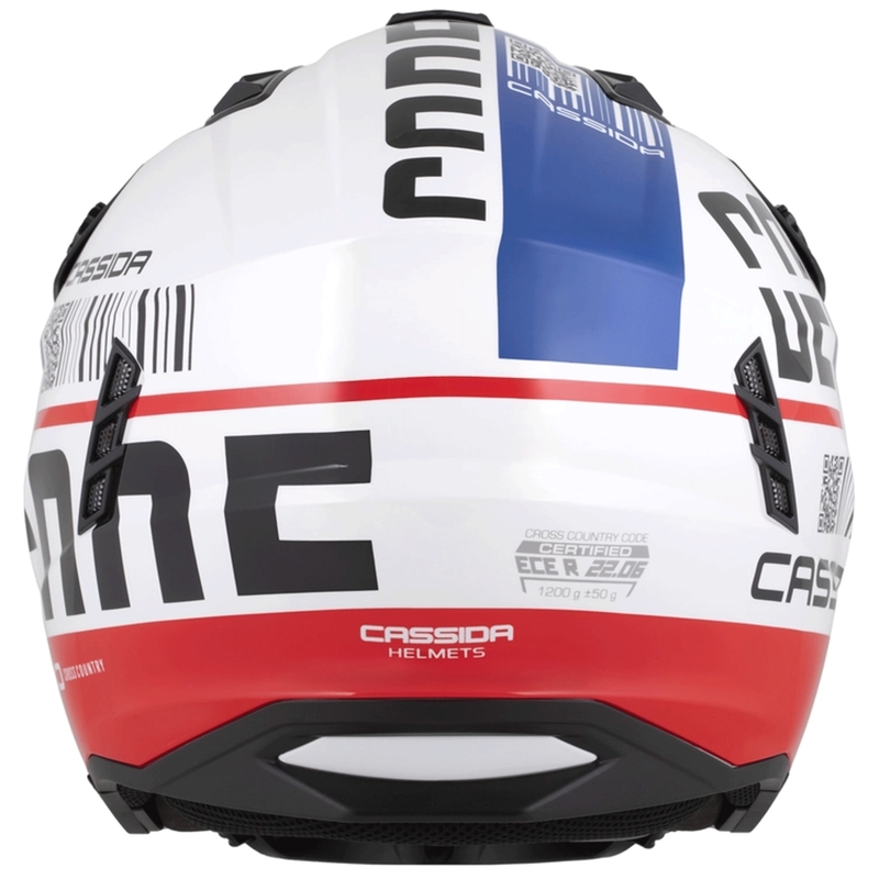 Modulāra motocikla ķivere Cassida Cross Country Code balta-sarkana-zila-melna