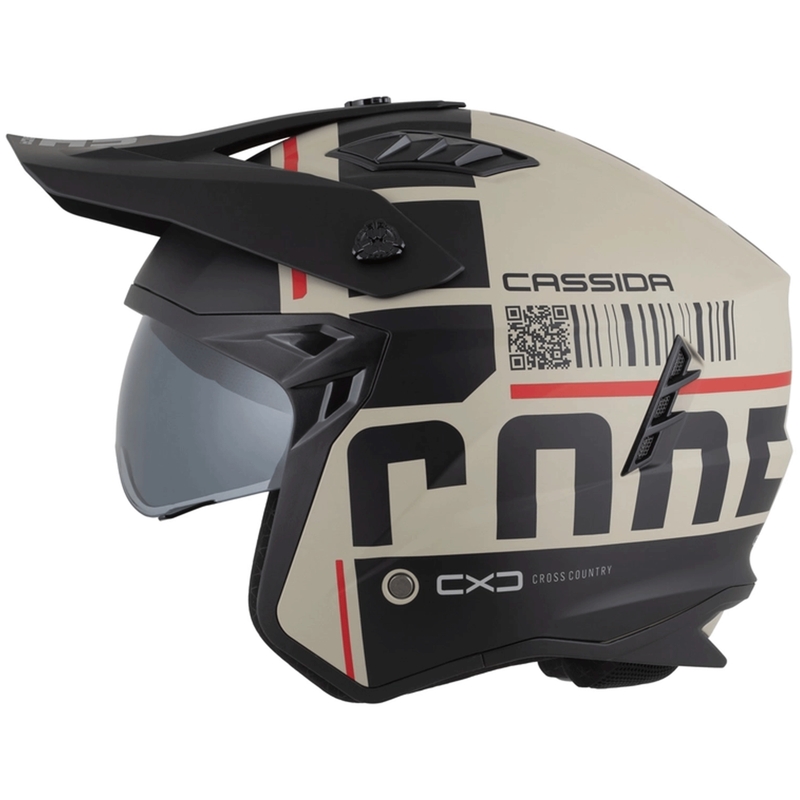 Modulāra motocikla ķivere Cassida Cross Country Code matēta smilšu-melna-sarkana
