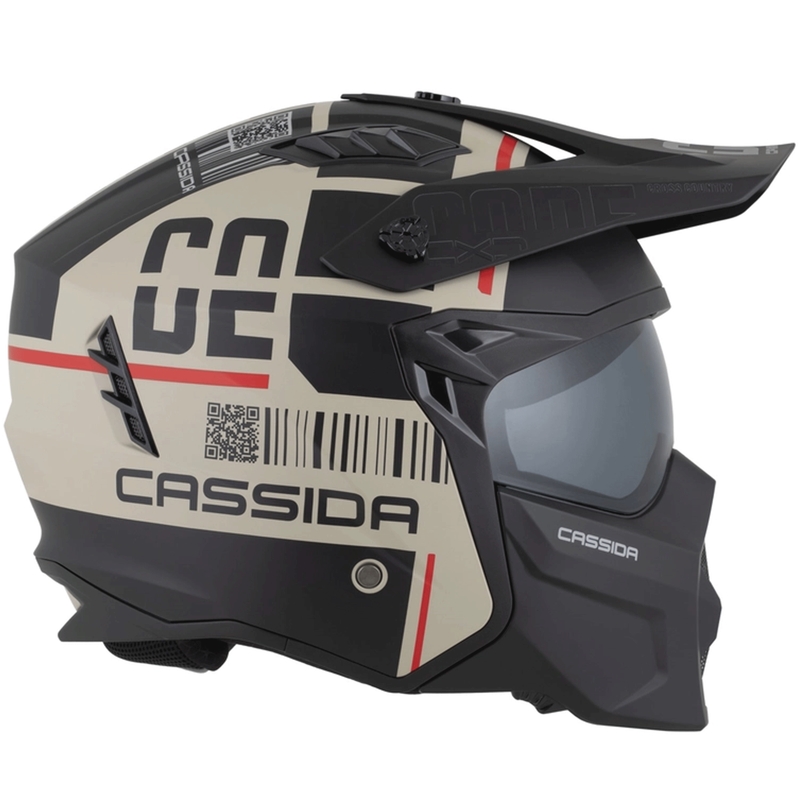 Modulāra motocikla ķivere Cassida Cross Country Code matēta smilšu-melna-sarkana