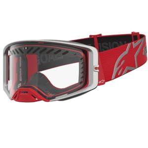 Alpinestars Supertech Dura Air Fluid sarkani sudrabainas motokrosa brilles ar caurspīdīgu pleksiglasu