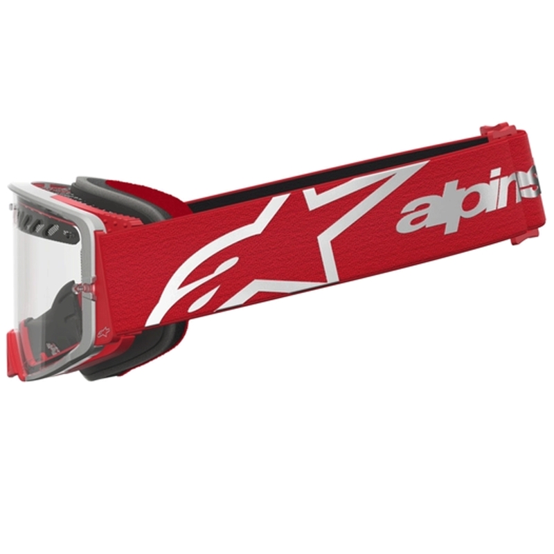Alpinestars Supertech Dura Air Fluid sarkani sudrabainas motokrosa brilles ar caurspīdīgu pleksiglasu
