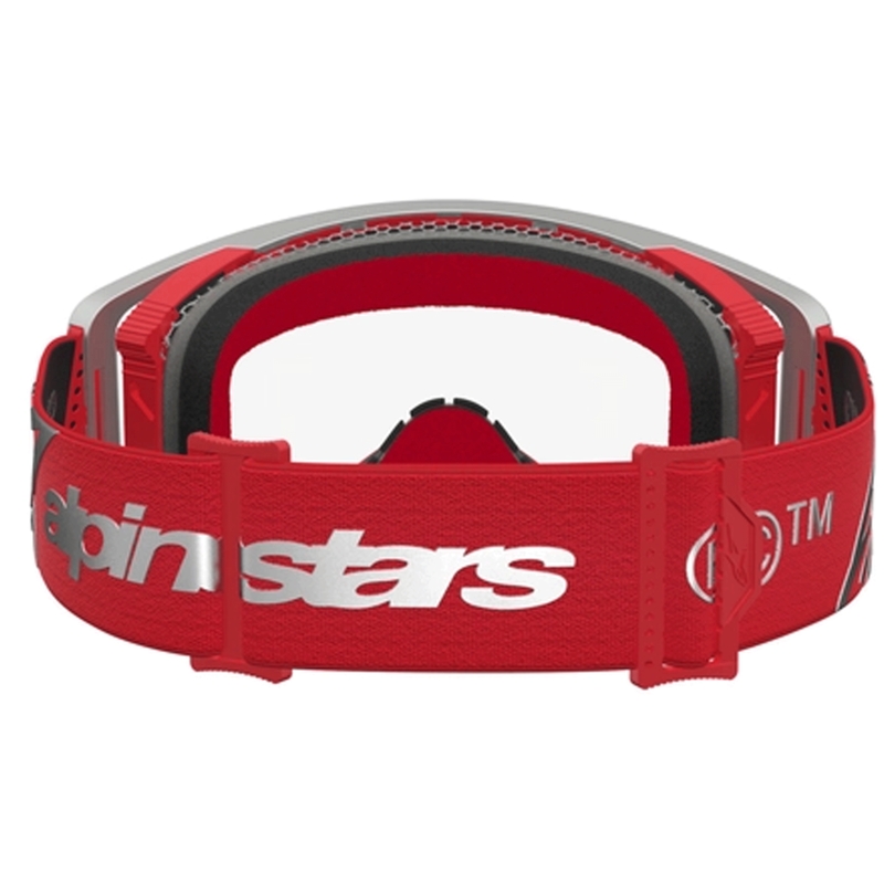 Alpinestars Supertech Dura Air Fluid sarkani sudrabainas motokrosa brilles ar caurspīdīgu pleksiglasu