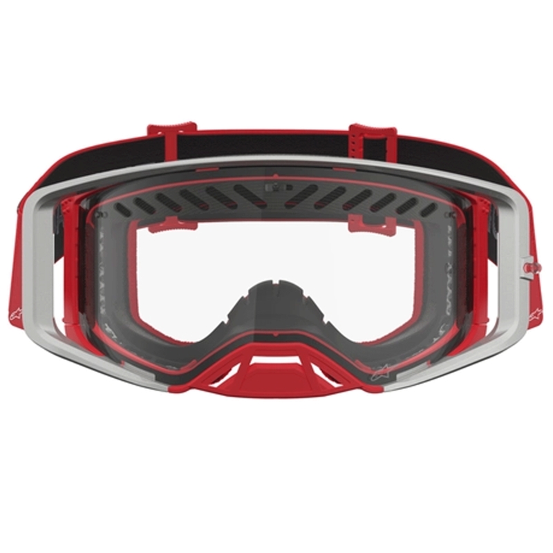 Alpinestars Supertech Dura Air Fluid sarkani sudrabainas motokrosa brilles ar caurspīdīgu pleksiglasu