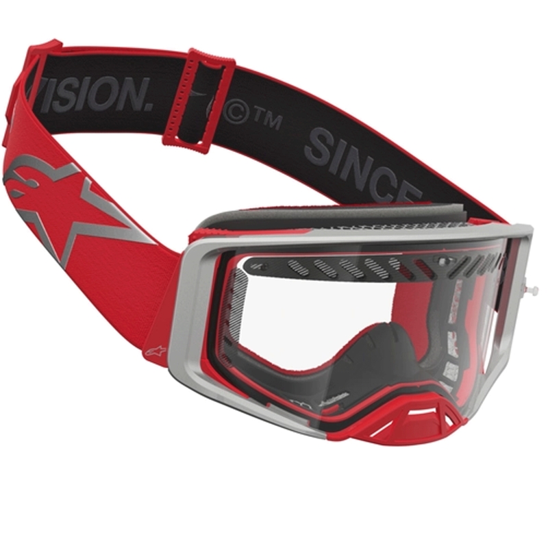 Alpinestars Supertech Dura Air Fluid sarkani sudrabainas motokrosa brilles ar caurspīdīgu pleksiglasu