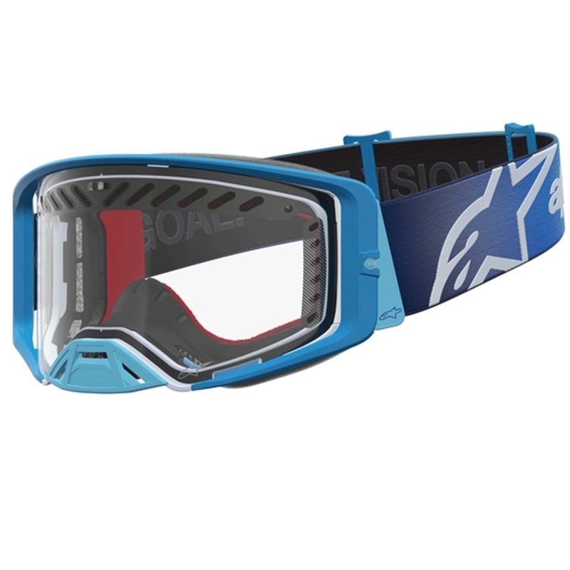 Alpinestars Supertech Dura Air Fluid zili sudrabainas motokrosa brilles ar caurspīdīgu pleksiglasu