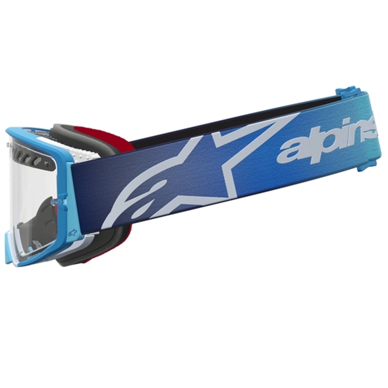 Alpinestars Supertech Dura Air Fluid zili sudrabainas motokrosa brilles ar caurspīdīgu pleksiglasu