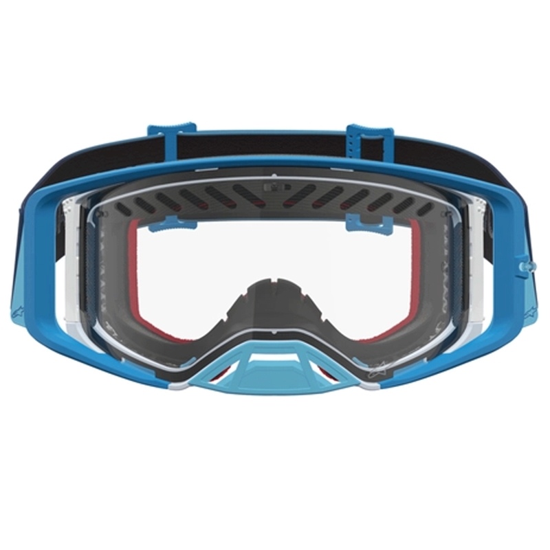 Alpinestars Supertech Dura Air Fluid zili sudrabainas motokrosa brilles ar caurspīdīgu pleksiglasu
