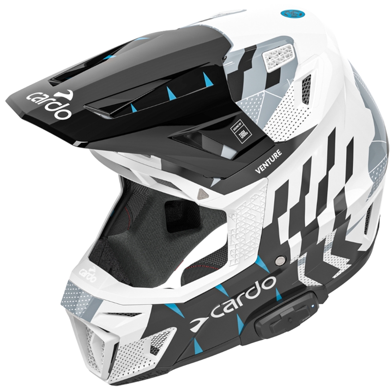 Motokrosa ķivere ar domofonu Cardo Venture balta-melna-zila