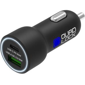 Quad Lock® 48W USB-C PD + USB-A QC 3.0 automašīnas lādētājs, melns